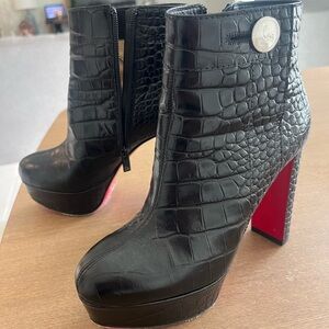 Louis Vuitton Black Croc-Embossed Heeled Boots